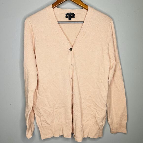 J. Crew Women’s Large Peach Cashmere Wool Blend V Neck Cardigan Sweater - Picture 1 of 6